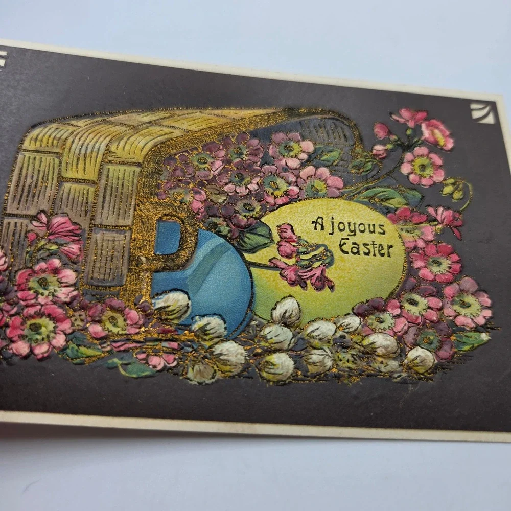 Vintage 1910 Embossed Easter Postcard Flowers Basket Eggs Series 335